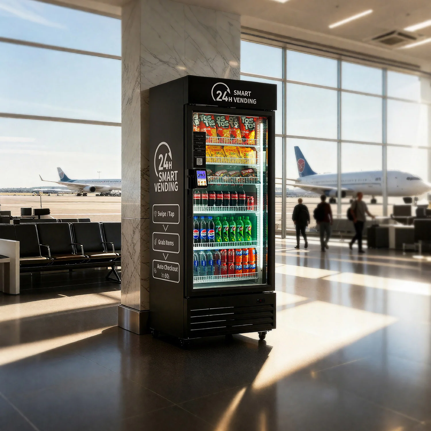 HAHA AI Vending Max 620 smart cooler in a high-traffic commercial location