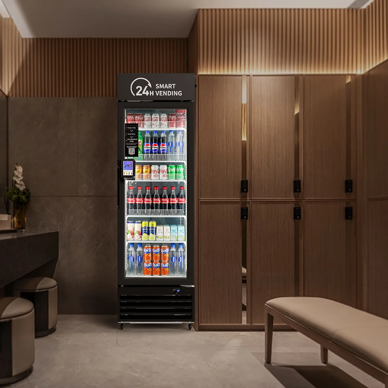 HAHA AI Vending Mini 360 smart cooler in a compact office environment